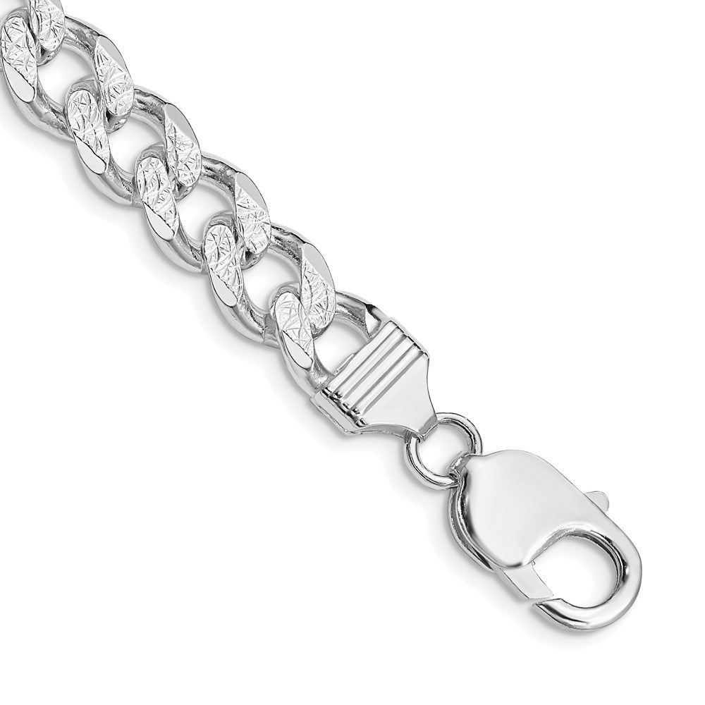 Sterling Silver Rhodium-plated 9.3mm Pavé Curb Chain