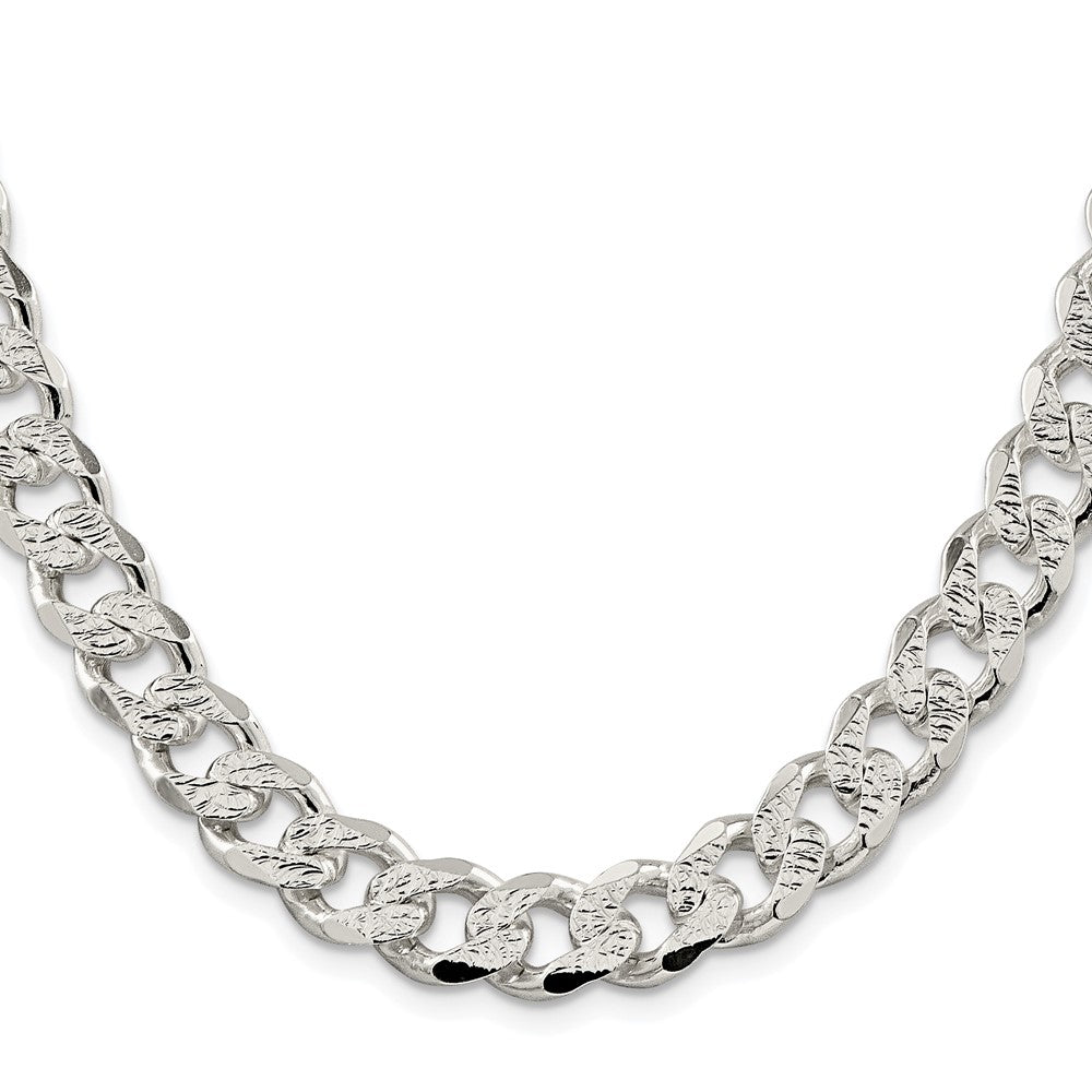 Sterling Silver Rhodium-plated 11.0mm Pavé Curb Chain