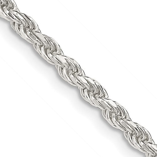 Sterling Silver 2.75mm Diamond-cut Rope Chain w/2in ext.