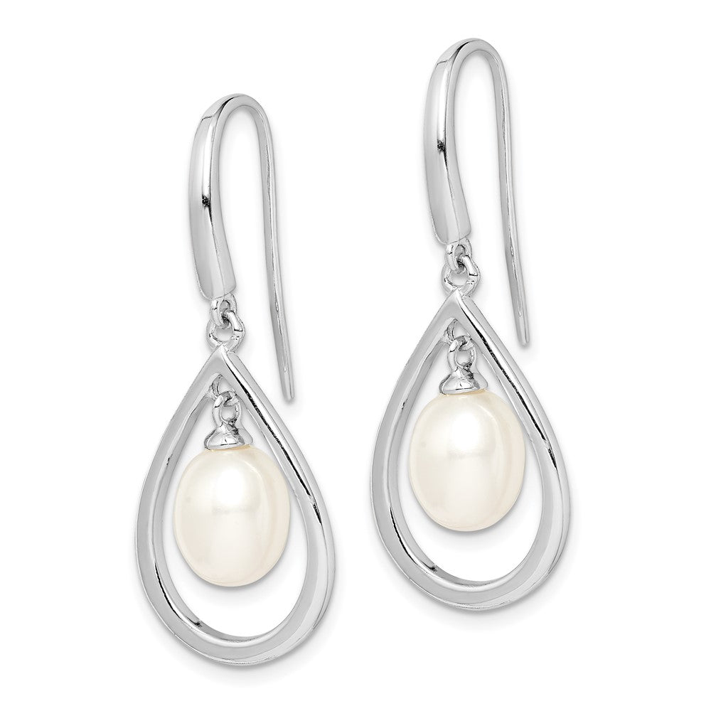 Sterling Silver Rhodium-plated 6-7mm White FWC Pearl Dangle Earrings