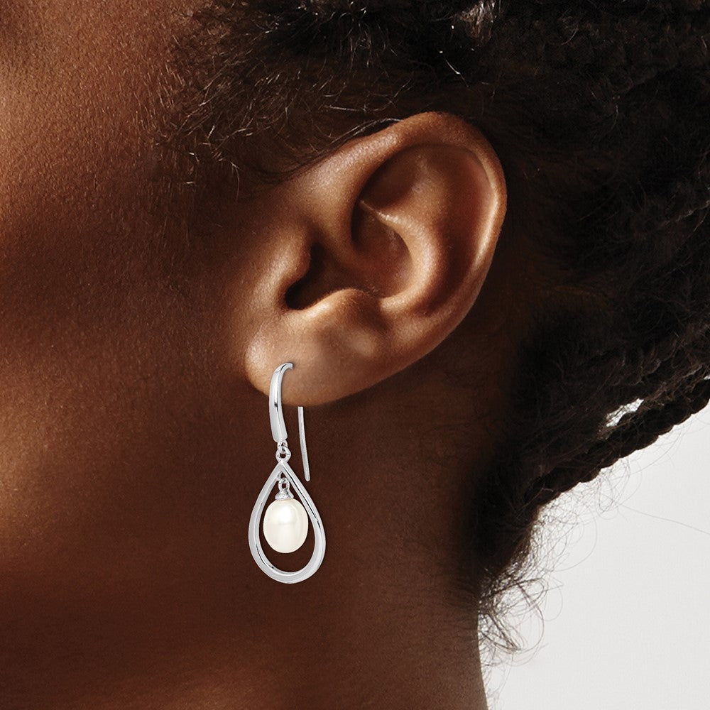 Sterling Silver Rhodium-plated 6-7mm White FWC Pearl Dangle Earrings