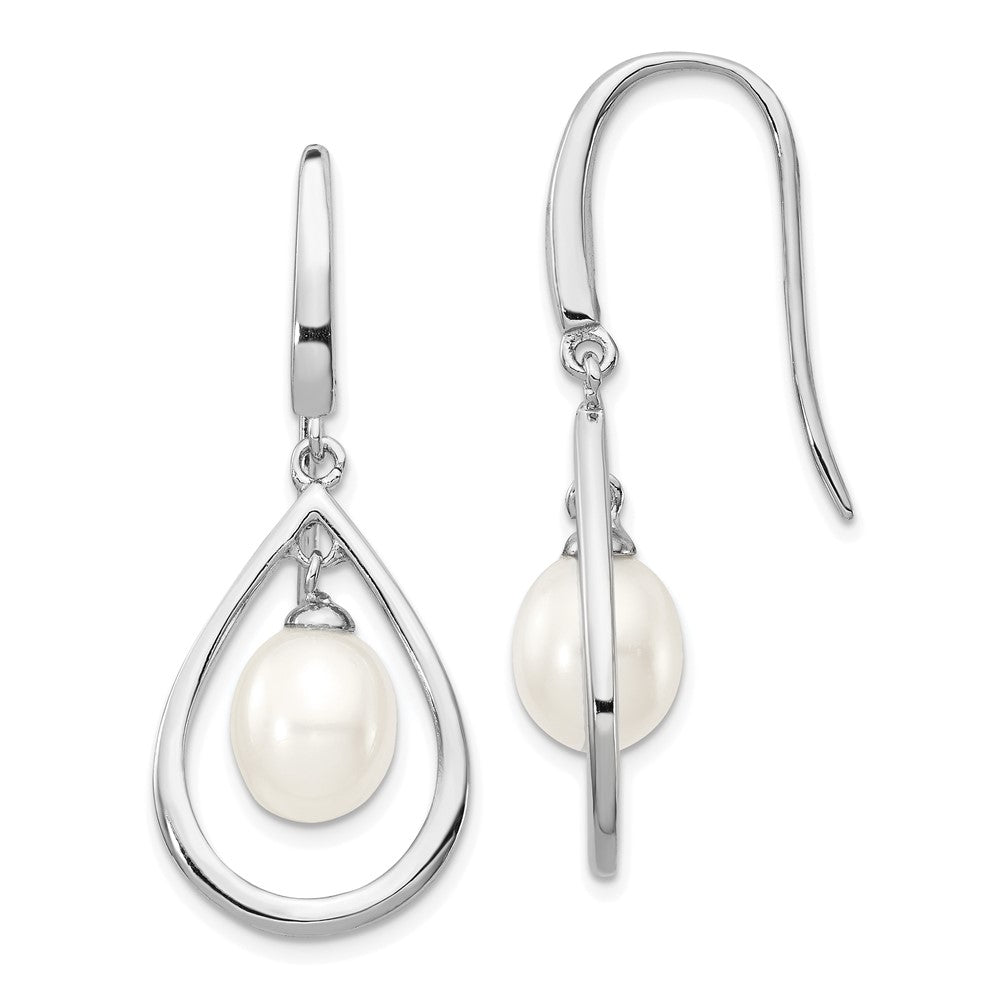 Sterling Silver Rhodium-plated 6-7mm White FWC Pearl Dangle Earrings
