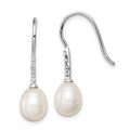 Sterling Silver Rhodium-plated 7-8mm White FWC Pearl CZ Dangle Earrings