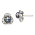 Sterling Silver RH-pltd Black 6-7mm FWC Pearl/Wht Topaz Post Earrings