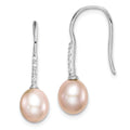 Sterling Silver Rhodium-plated 7-8mm Pink FWC Pearl CZ Dangle Earrings