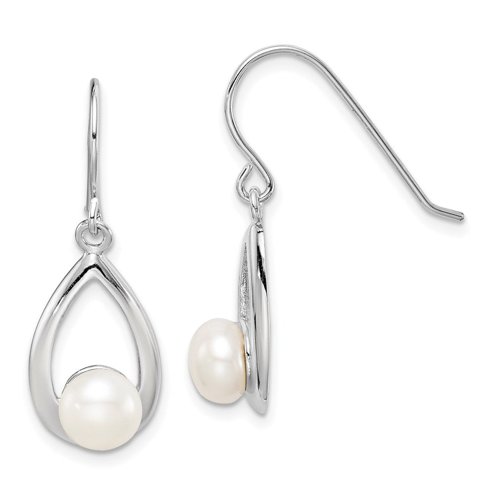 Sterling Silver Rhodium-plated Polished FWC Pearl Teardrop Dangle Earrings