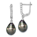 Sterling Silver Rhodium-plated 9-10mm Tahitian Pearl CZ Dangle Earrings