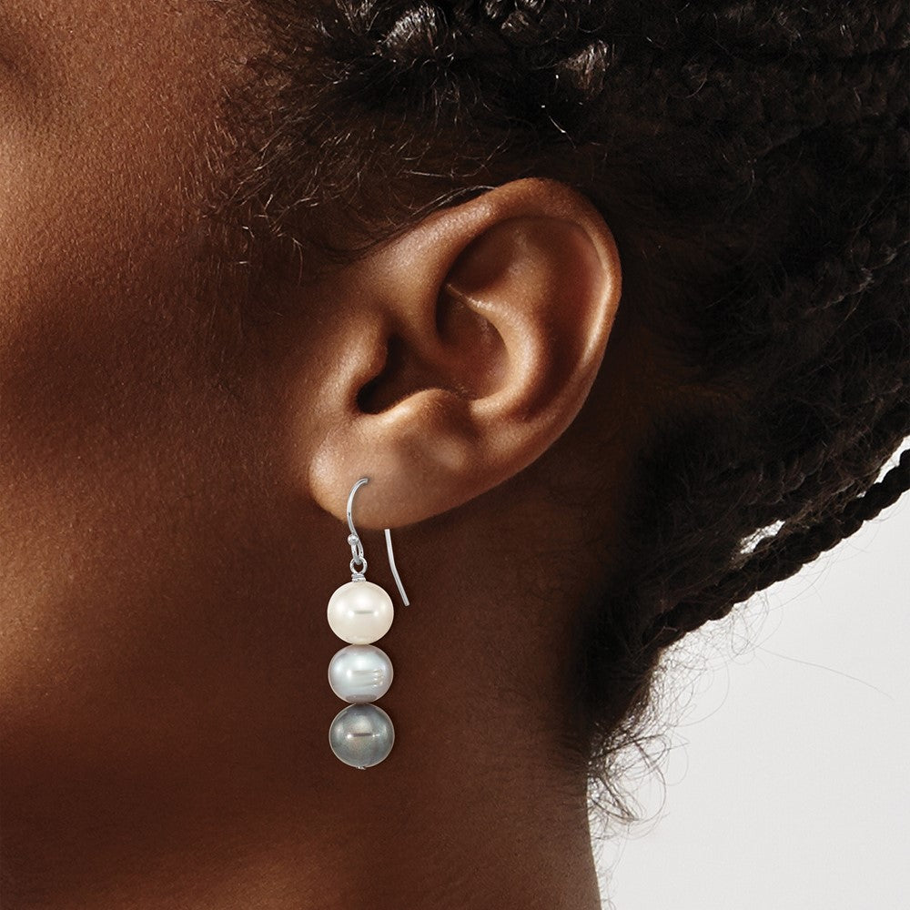 Sterling Silver RH-plated Black/White/Grey FWC Pearl Dangle Earrings