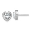 Sterling Silver RH-plated Polished 9mm Heart Halo CZ Post Earrings