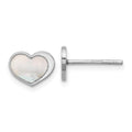 Sterling Silver Rhod-plated Mother of Pearl Heart Post Earrings