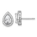 Sterling Silver RH-plated Polished 11x9mm Halo Pear CZ Post Earrings