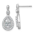 SS RH-plated Polished Fancy CZ Teardrop Post Dangle Earrings
