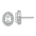 Sterling Silver RH-pltd Polished 11x9mm Oval Halo CZ Post Earrings