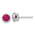 Sterling Silver RH-plated Polished Bezel Set 6.2mm Red CZ Stud Earrings