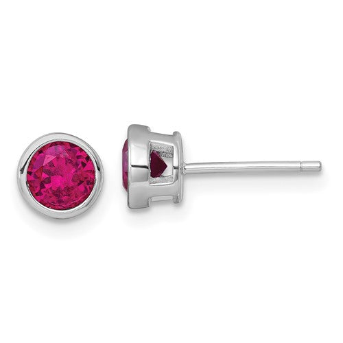 Sterling Silver RH-plated Polished Bezel Set 6.2mm Red CZ Stud Earrings