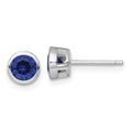 Sterling Silver RH-plated Polished Bezel Set 6.2mm Blue CZ Stud Earrings