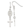 Sterling Silver Polished Miraculous Medal and Cross Dangle Earrings