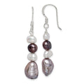 Sterling Silver Black White & Grey FW Cultured Pearl Dangle Earrings