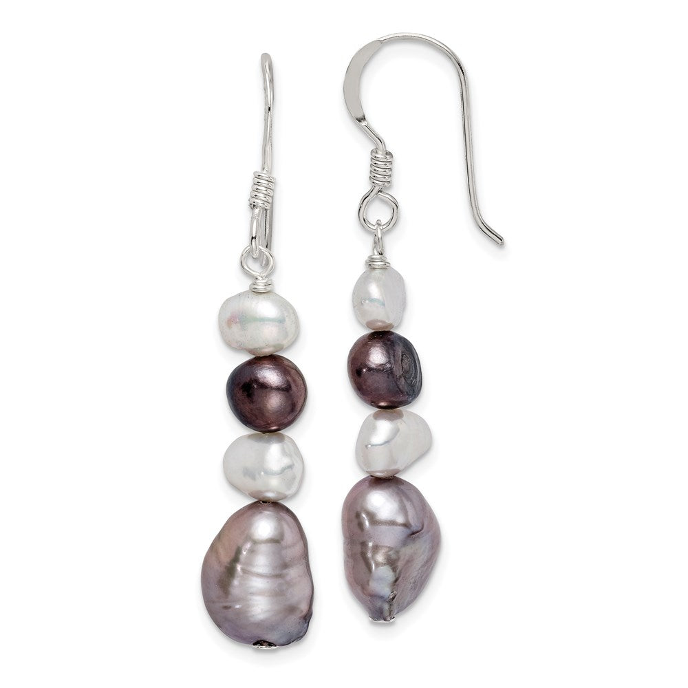 Sterling Silver Black White & Grey FW Cultured Pearl Dangle Earrings