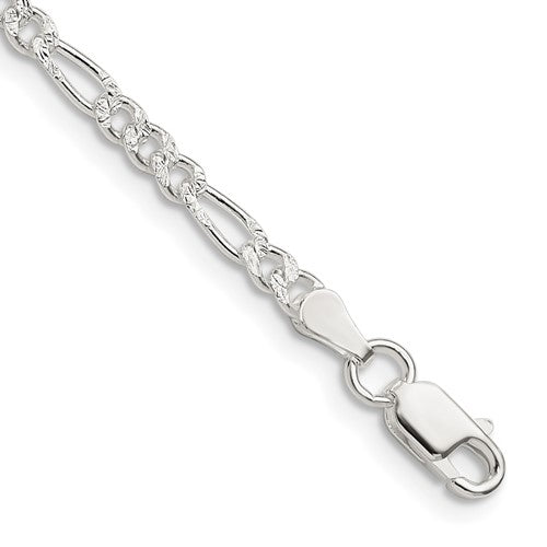 Sterling Silver 3mm Pavé Flat Figaro Chain