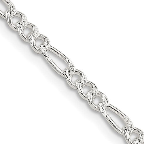 Sterling Silver 3mm Pavé Flat Figaro Chain