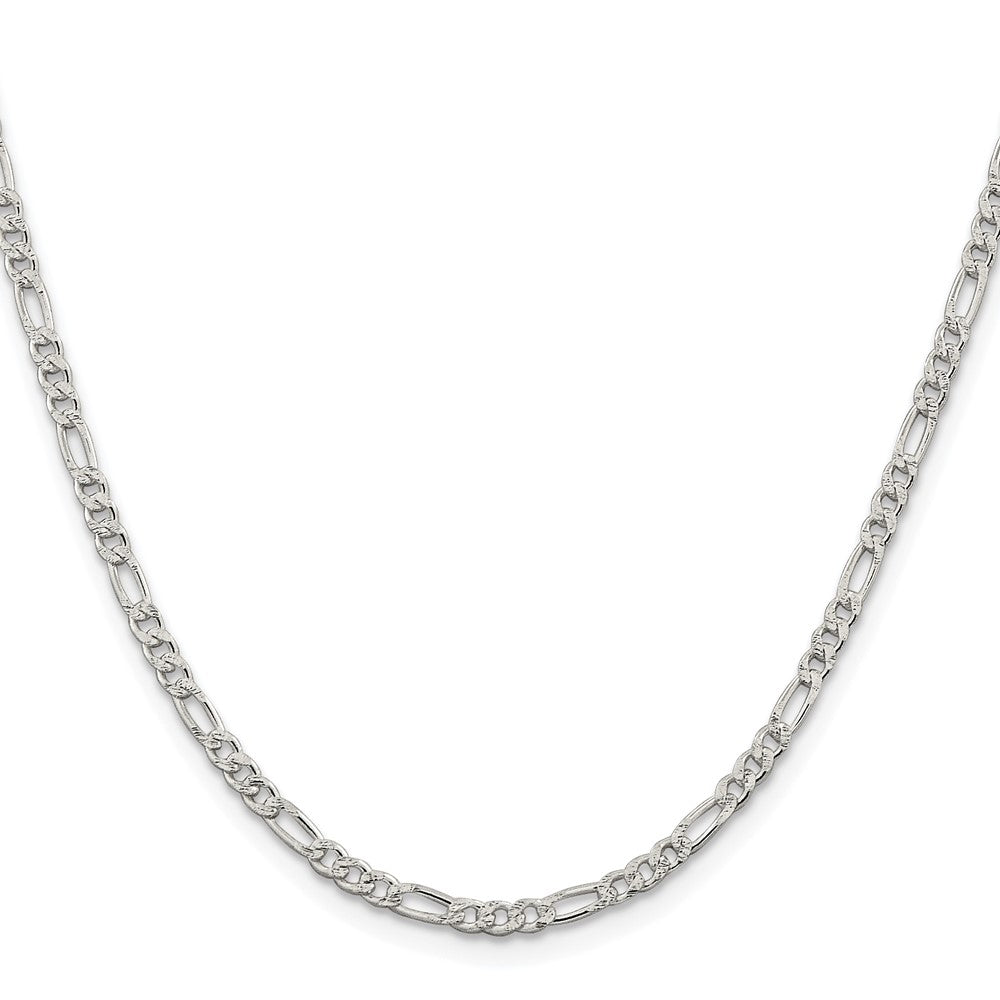 Sterling Silver Rhodium-plated 3mm Pavé Flat Figaro Chain