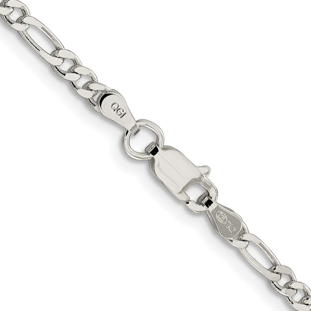 Sterling Silver Rhodium-plated 3mm Pavé Flat Figaro Chain