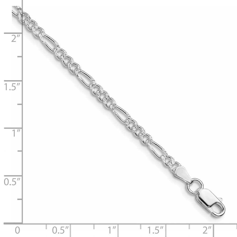 Sterling Silver Rhodium-plated 3mm Pavé Flat Figaro Chain