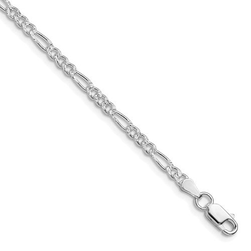 Sterling Silver Rhodium-plated 3mm Pavé Flat Figaro Chain