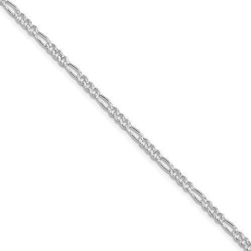 Sterling Silver Rhodium-plated 3mm Pavé Flat Figaro Chain