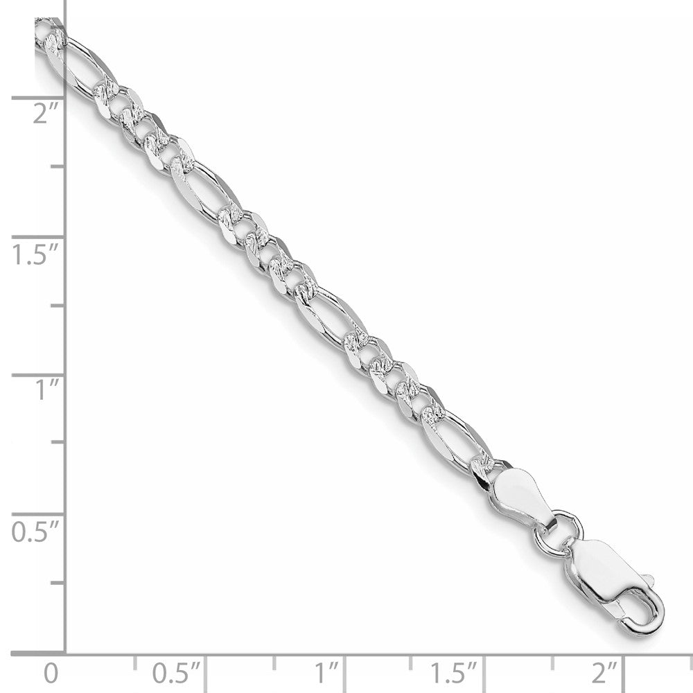 Sterling Silver Rhodium-plated 4mm Pavé Flat Figaro Chain