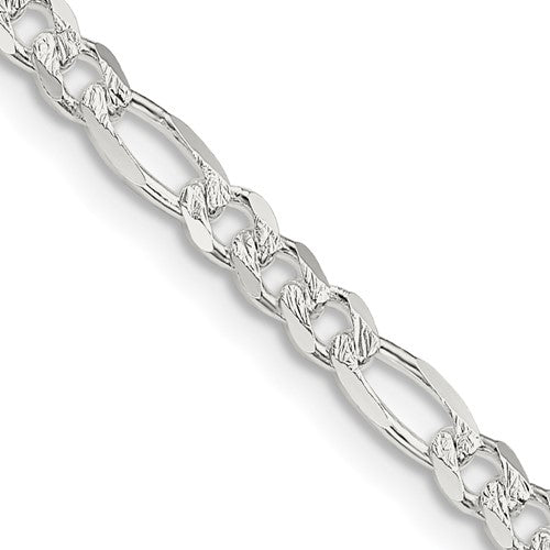 Sterling Silver 4mm Pavé Flat Figaro Chain