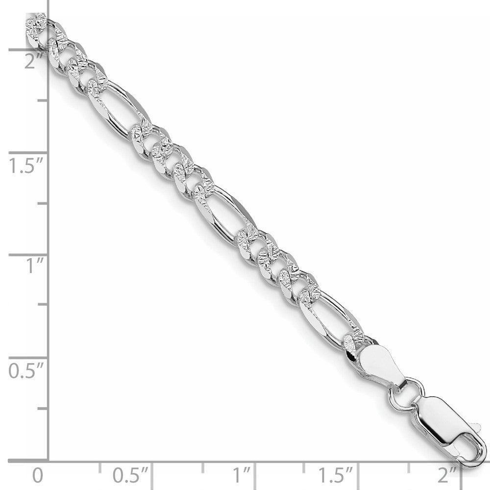 Sterling Silver Rhodium-plated 4.3mm Pavé Flat Figaro Chain