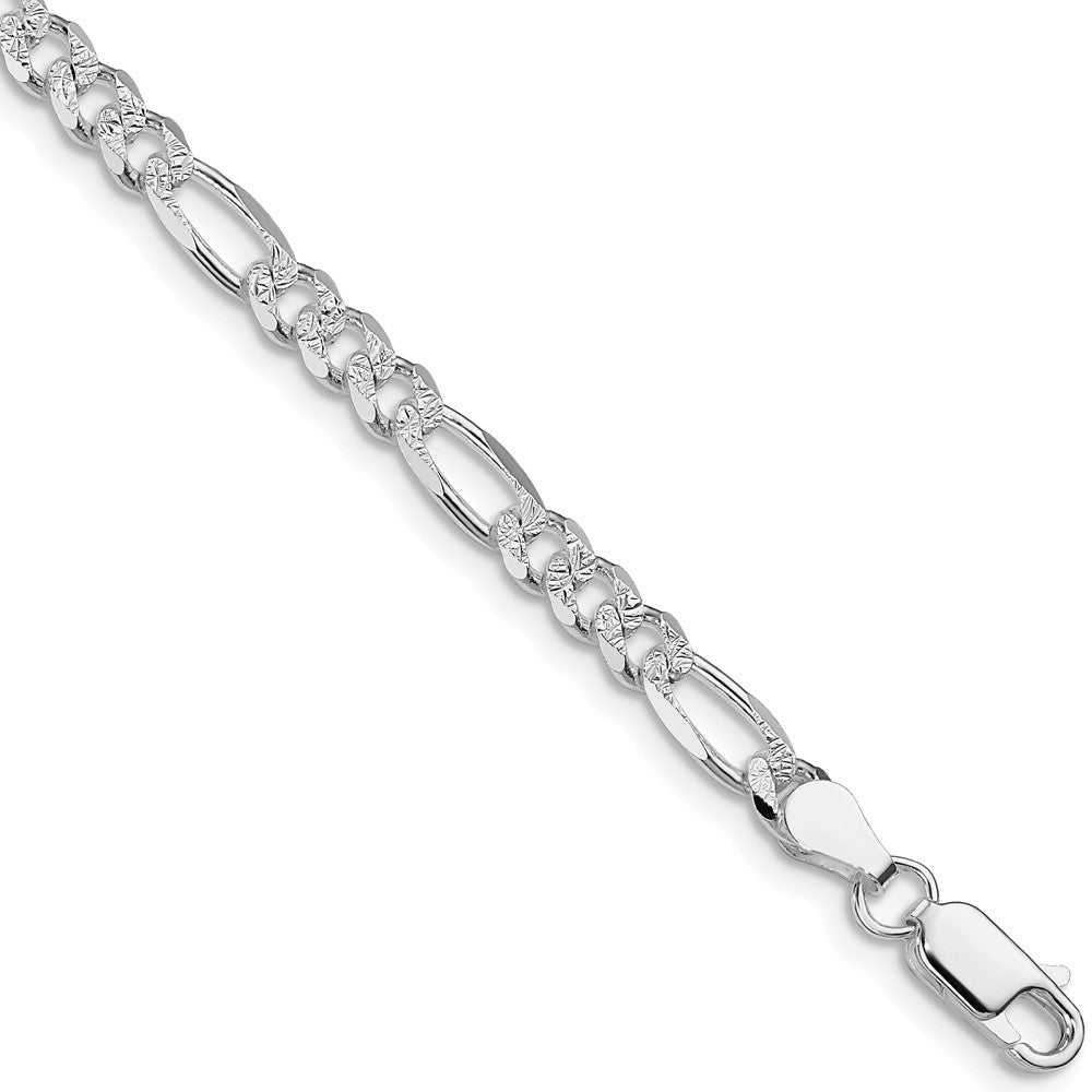 Sterling Silver Rhodium-plated 4.3mm Pavé Flat Figaro Chain