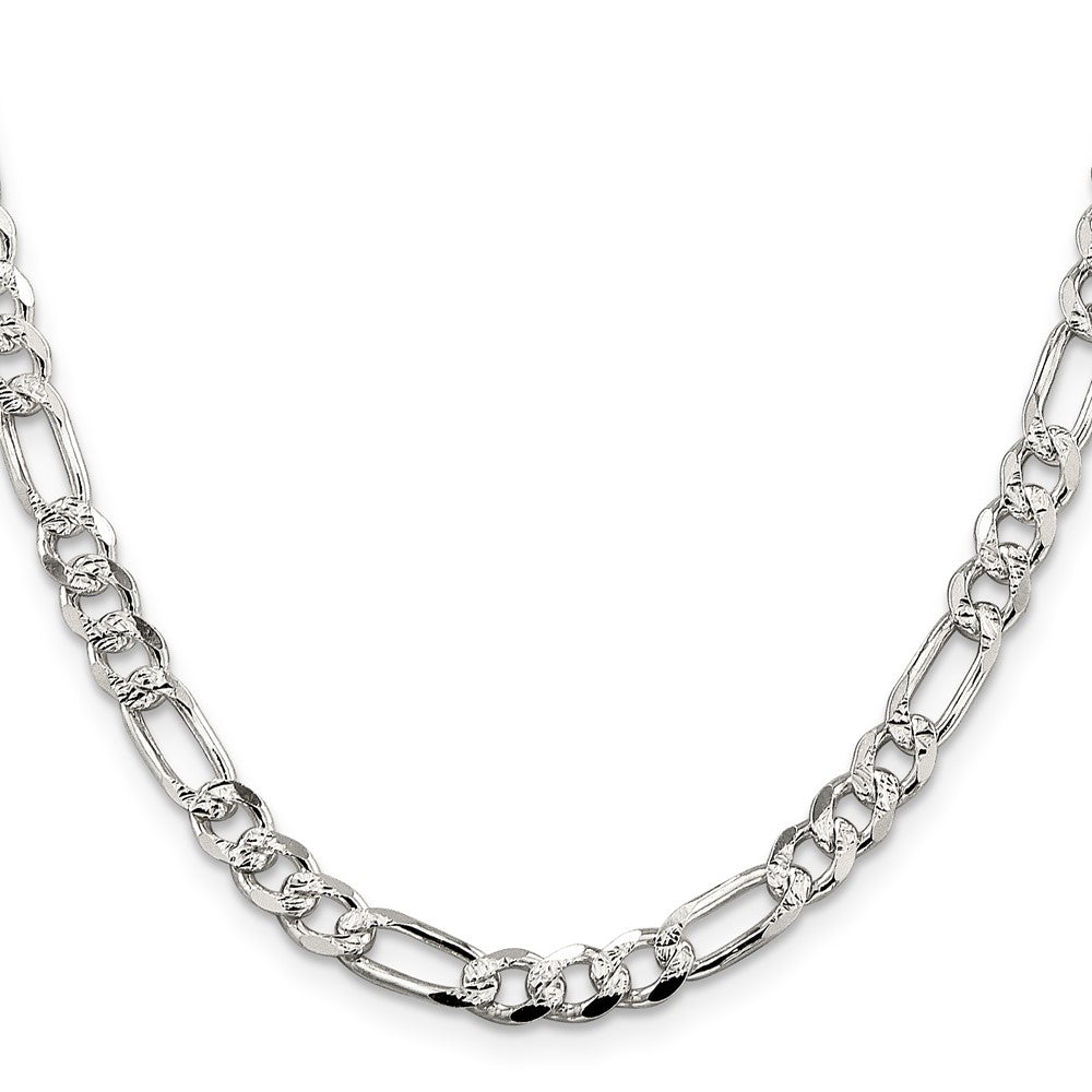 Sterling Silver 5.5mm Pave Flat Figaro Chain