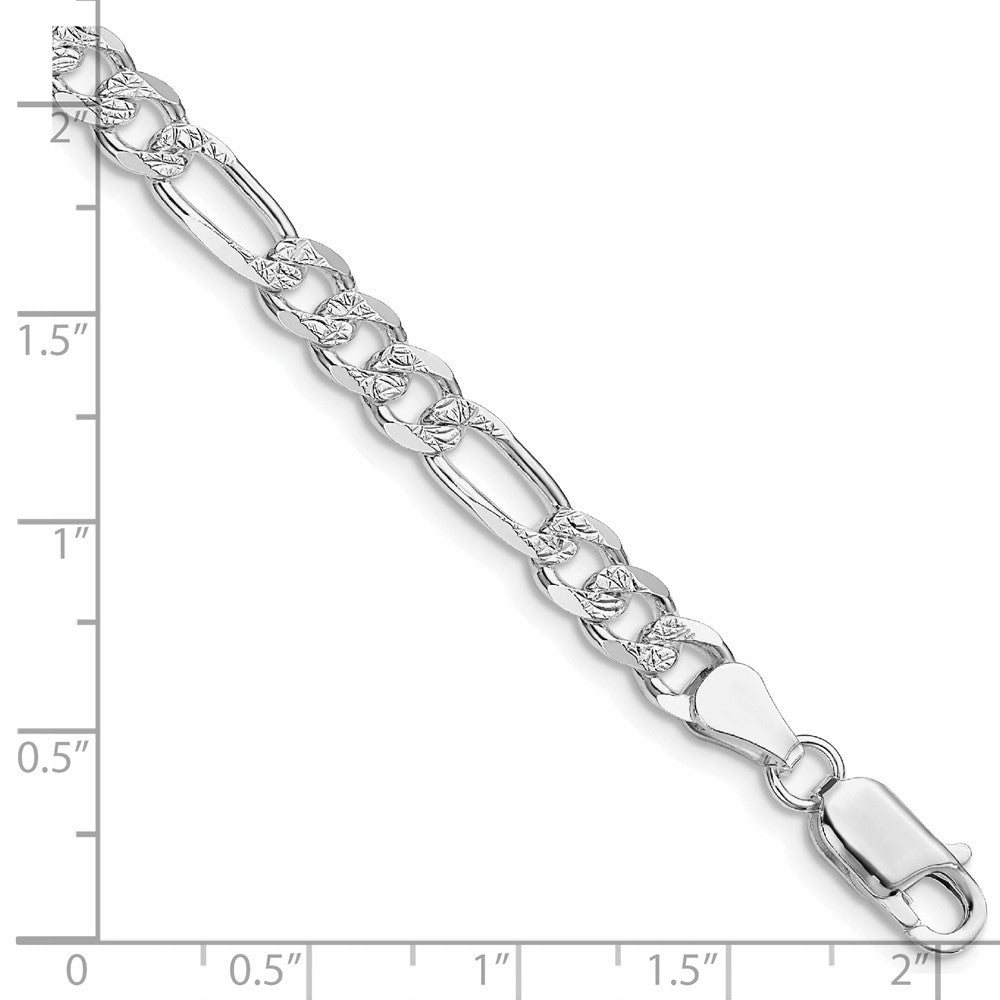 Sterling Silver Rhodium-plated 5.5mm Pavé Flat Figaro Chain