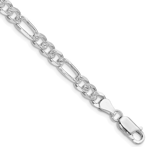 Sterling Silver Rhodium-plated 5.5mm Pavé Flat Figaro Chain