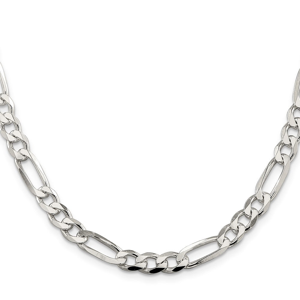 Sterling Silver 7.0mm Pavé Flat Figaro Chain