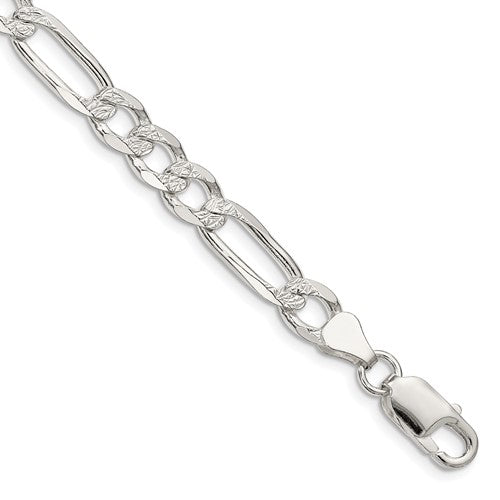 Sterling Silver 7.0mm Pavé Flat Figaro Chain