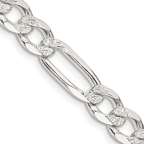 Sterling Silver 7.0mm Pavé Flat Figaro Chain