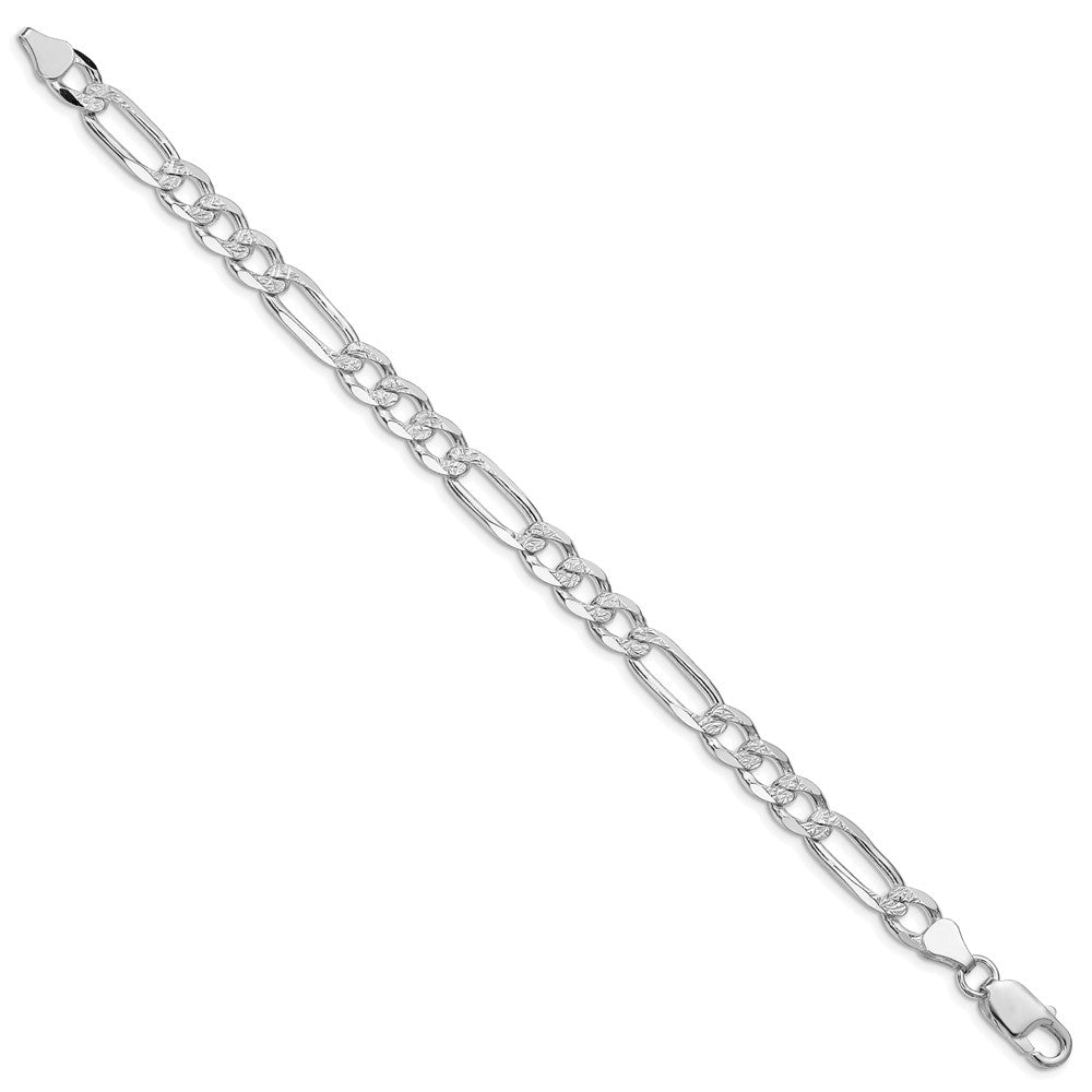 Sterling Silver Rhodium-plated 6.75mm Pavé Flat Figaro Chain
