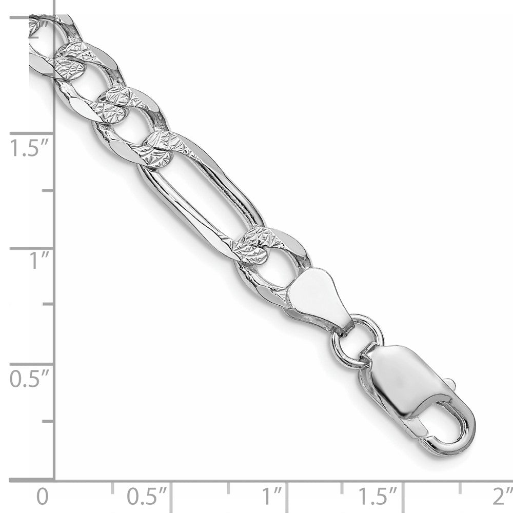Sterling Silver Rhodium-plated 6.75mm Pavé Flat Figaro Chain