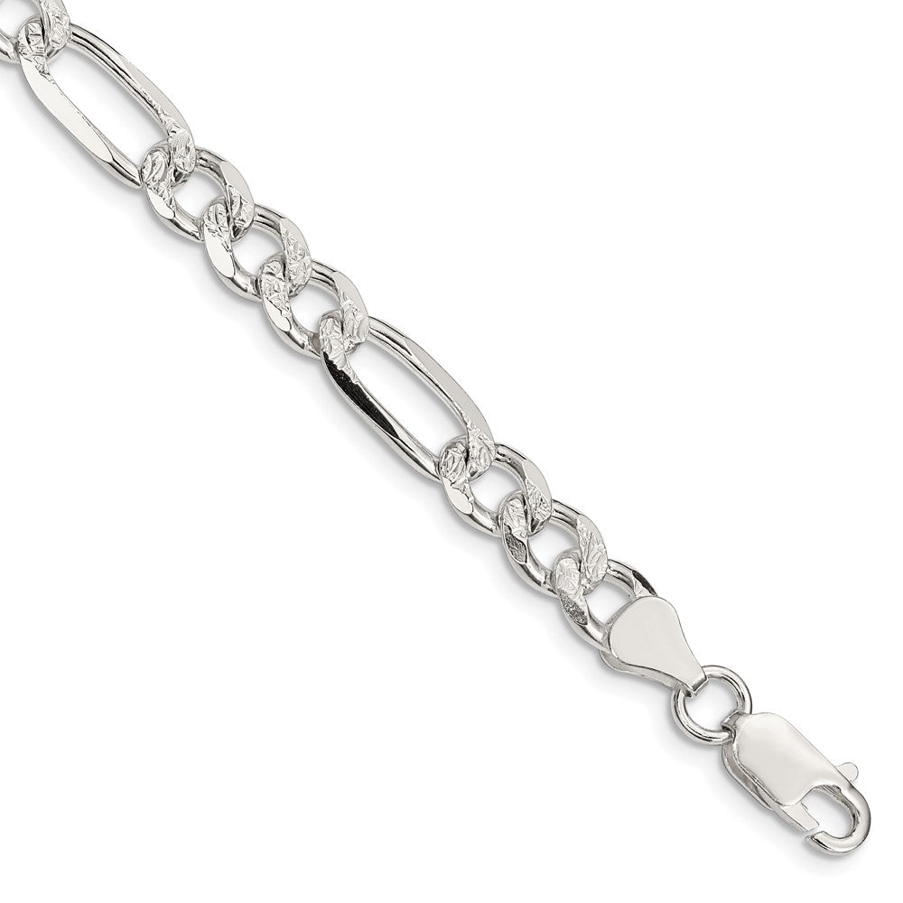 Sterling Silver 7.25mm Pavé Flat Figaro Chain