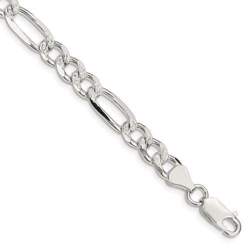 Sterling Silver 7.25mm Pavé Flat Figaro Chain