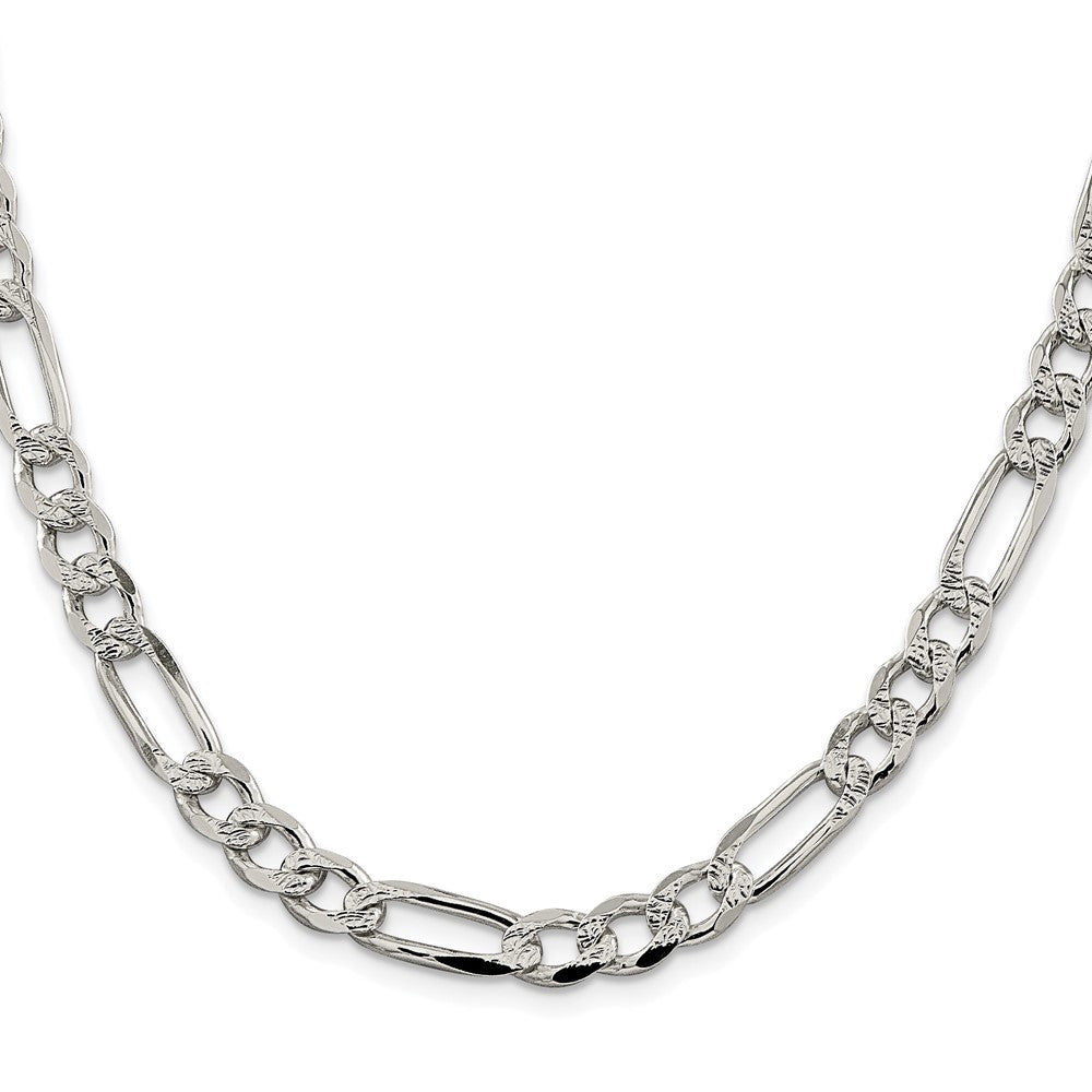 Sterling Silver Rhodium-plated 7.25mm Pave Flat Figaro Chain