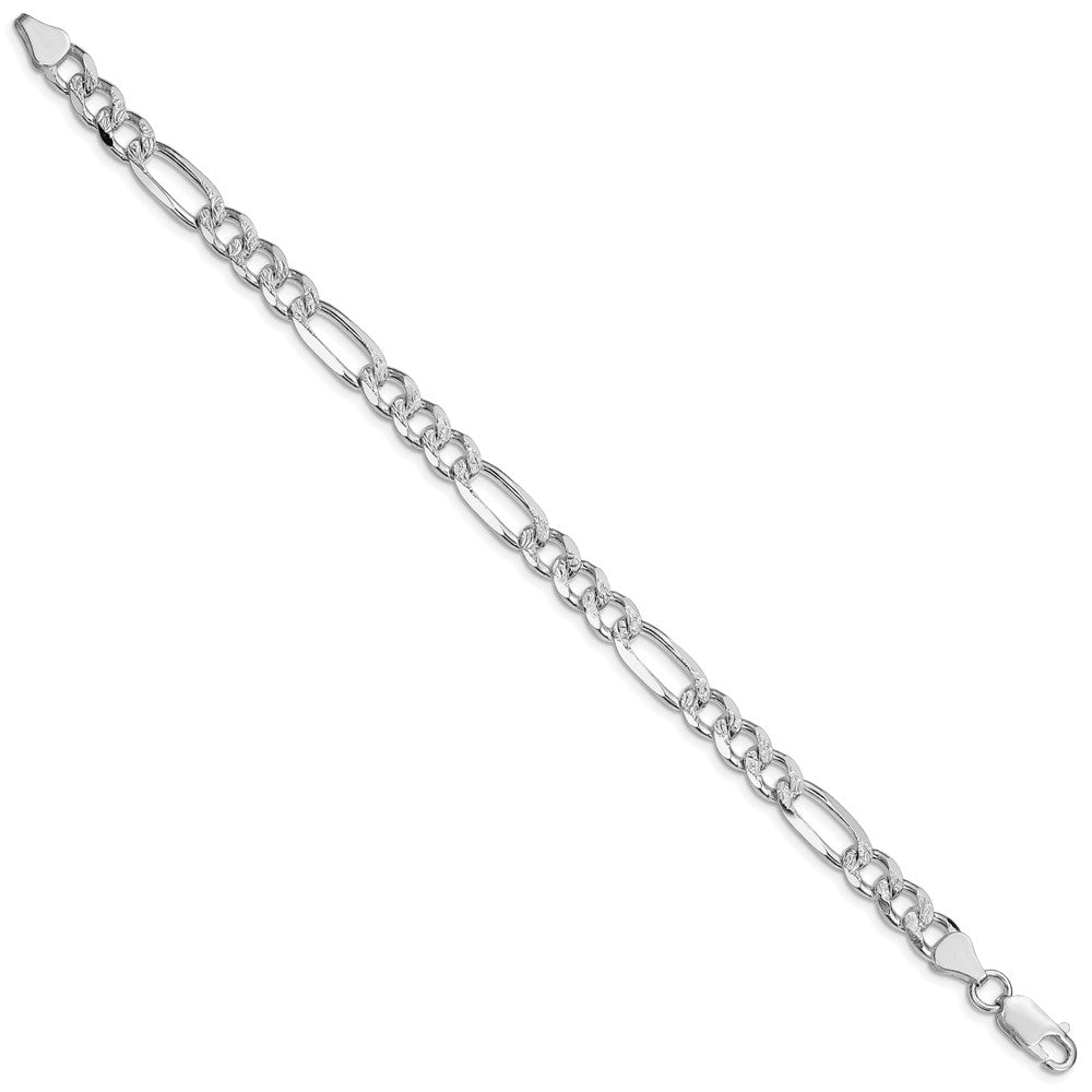 Sterling Silver Rhodium-plated 7.25mm Pavé Flat Figaro Chain