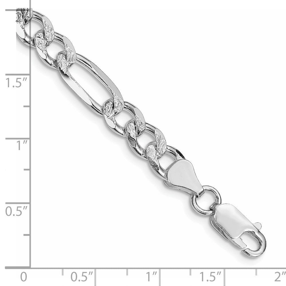 Sterling Silver Rhodium-plated 7.25mm Pavé Flat Figaro Chain