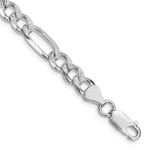 Sterling Silver Rhodium-plated 7.25mm Pavé Flat Figaro Chain