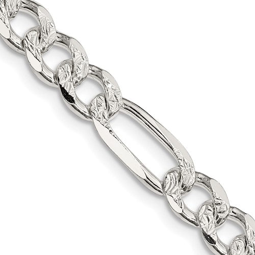Sterling Silver 7.25mm Pavé Flat Figaro Chain