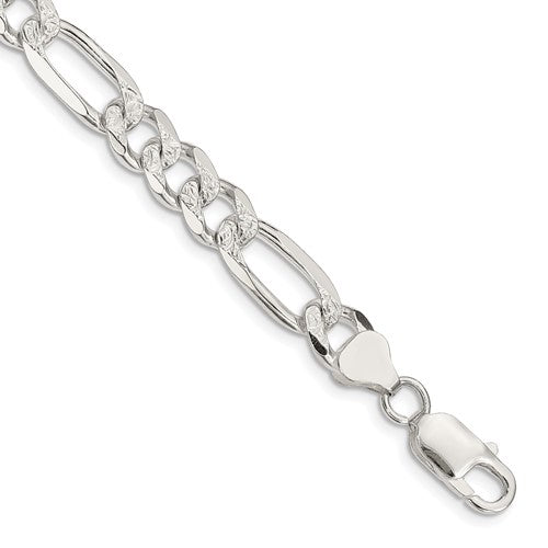 Sterling Silver 8mm Pavé Flat Figaro Chain